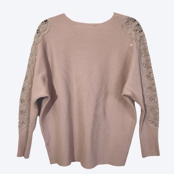 XL Sweet Rain Mauve Pink Rhinestone Knit Top with Lace Detail - Picture 3 of 5